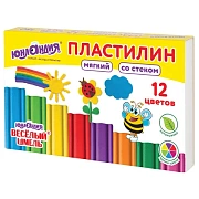 Пластилин мягкий ЮНЛАНДИЯ 'ВЕСЕЛЫЙ ШМЕЛЬ', 12 цветов, 180 г, СО СТЕКОМ, 106672