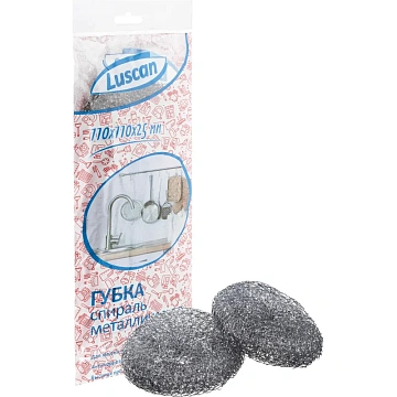 Губка-мочалка спираль Luscan металлические 110х110х25 мм 20г 3 шт/уп