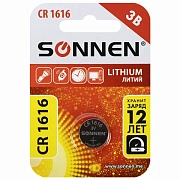 Батарейка литиевая SONNEN Lithium CR1616 'таблетка, дисковая, кнопочная' 1 шт., блистер, 455598