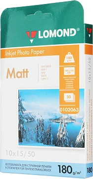 Фотобумага А6 (100*150) для стр. принтеров Lomond, 180г/м2 (50л) матовая односторонняя