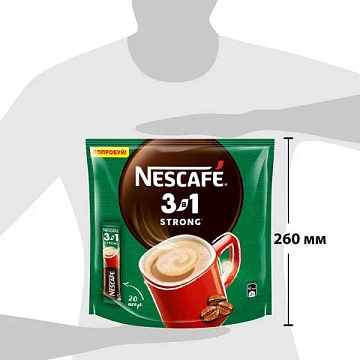 Кофе растворимый порционный NESCAFE '3 в 1 Крепкий', КОМПЛЕКТ 20 пакетиков по 14,5 г, 12460873