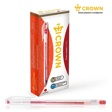 Ручка гелевая Crown 'Hi-Jell' красная 0,5мм, штрих-код