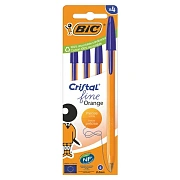 Ручки шариковые BIC 'Orange Original', НАБОР 4 шт., СИНИЕ, узел 0,8 мм, линия письма 0,3 мм, пакет, 8308521