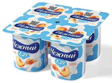 Йогурт Нежный с соком персика, 1.2%, 100г, 1шт