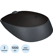 Мышь беспроводная LOGITECH M171, 2 кнопки + 1 колесо-кнопка, оптическая, черная