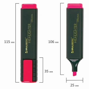 Текстовыделитель BRAUBERG 'ORIGINAL', РОЗОВЫЙ, линия 1-5 мм, 151683