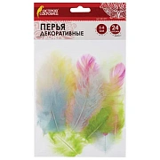 Перья декоративные 'Карнавальные', 5-8 см, 24 шт., 6 цветов, пастель, ассорти, ОСТРОВ СОКРОВИЩ, 661377