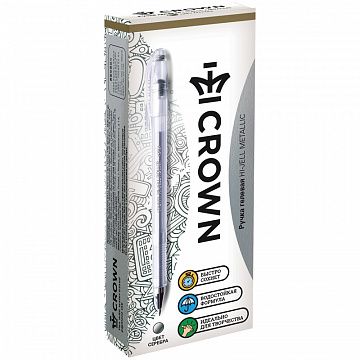 Ручка гелевая Crown 'Hi-Jell Metallic' серебро металлик, 0,7мм