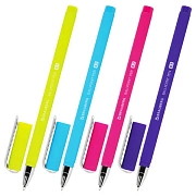 Ручка шариковая BRAUBERG SOFT TOUCH STICK 'NEON', СИНЯЯ, мягкое покрытие, корпус ассорти, узел 0,7 мм, 143697