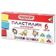 Пластилин классический ПИФАГОР 'ЭНИКИ-БЕНИКИ', 6 цветов, 120 г, со стеком, картонная упаковка, 10097