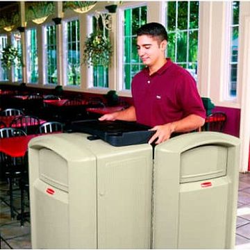 Контейнер для мусора Rubbermaid Landmark II 189.3л, бежевый, с лотком для подносов, FG396358BEIG