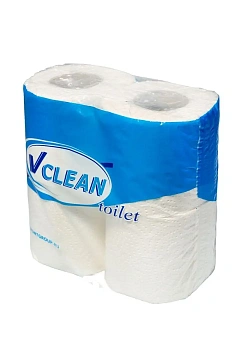 Туалетная бумага Vclean 2 слоя, 4 рулона, 50 м, белая