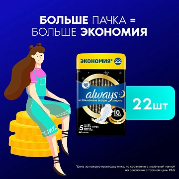 Прокладки Always Ultra ночные экстра защита, 22шт