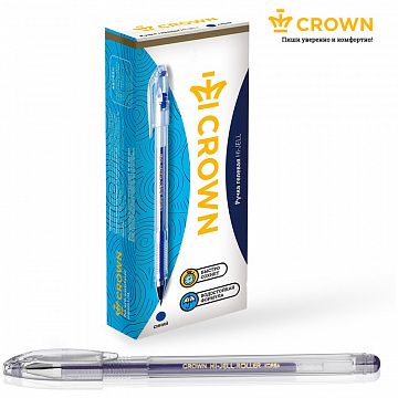 Ручка гелевая CROWN 'Hi-Jell', СИНЯЯ, корпус прозрачный, узел 0,5 мм, линия письма 0,35 мм, HJR-500B