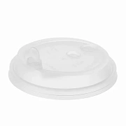 Крышка для одноразовых стаканов Озлп/взлп d=90мм, белая матовая, с заглушкой и питейником, 50шт/уп