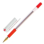 Ручка шариковая масляная с грипом MUNHWA 'MC Gold', КРАСНАЯ, корпус прозрачный, узел 0,5 мм, линия письма 0,3 мм, BMC-03