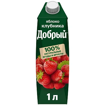 Сокосодержащий напиток Добрый Яблоко-клубника, 1л