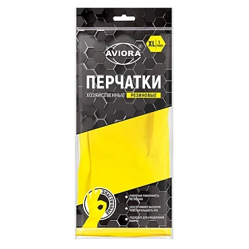 Перчатки МНОГОРАЗОВЫЕ латексные AVIORA, размер 9-10, XL (очень большой), желтые, вес 38 г, 402-569