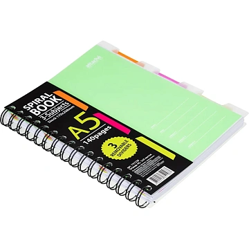 Бизнес-тетрадь 140л,кл,А5,SPIRAL BOOK Салатовый,евросп,обл.пл,раздел.84108