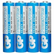 Батарейки КОМПЛЕКТ 4 шт., GP PowerPlus AAA (R03, 24G), солевые, мизинчиковые, в пленке, 24CEBRA-2S4