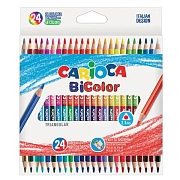 Карандаши двусторонние CARIOCA 'Bi-color', 24 штуки, 48 цветов, трехгранные, грифель 3 мм, натуральн