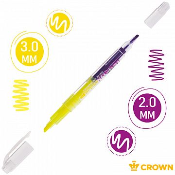 Текстовыделитель двухсторонний Crown 'Multi Hi-Lighter Twin' желтый/фиолетовый, 3/2мм