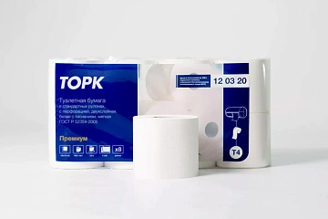 Бумага туалетная Tellus/TORK (Система T4) PREMIUM, спайка 8 рулонов по 23 метра, 2-слойная, белая, 120320