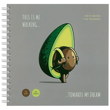 Скетчбук 60л., 150*150 MESHU 'Avocadreams', на гребне, выб. лак, soft-touch, 120г/м2
