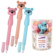 Ручка фигурная шариковая ЮНЛАНДИЯ 'Мишка', мягкий силиконовый корпус, ассорти, СИНЯЯ, пишущий узел 0,7 мм, 143780