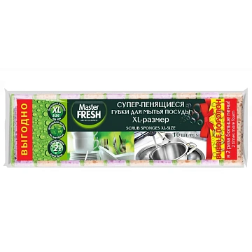 Губки для мытья посуды Master FRESH XL 100х70х33мм 10шт/уп
