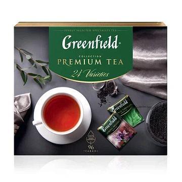 Чай GREENFIELD 'Premium Tea Collecton' ассорти 24 вкусов, НАБОР 96 пакетиков, 1970-08