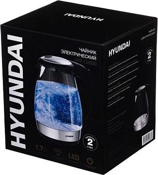 Чайник электрический Hyundai HYK-G2030 черный, 1.7л, 2200Вт