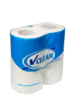 Туалетная бумага Vclean 2 слоя, 4 рулона, 50 м, белая