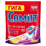 Таблетки для посудомоечной машины Сомат Гига Все-в-1 Экстра лимон, 100шт