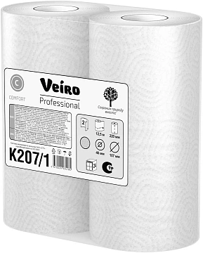 Бумажные полотенца Veiro Comfort 207 К/1, 2 слоя, 2 рулона, белые, 12.5м