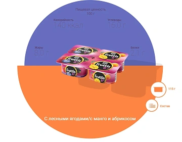 Йогурт Fruttis Суперэкстра лесные ягоды-абрикос-манго, 8%, 115г