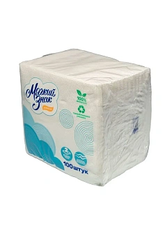 Салфетки бумажные Мягкий знак белые, 2 слоя, 24х24, 100 листов/уп.