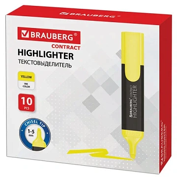 Текстовыделитель BRAUBERG 'Contract', ЖЕЛТЫЙ, линия 1-5 мм, 150389