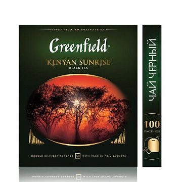 Чай GREENFIELD 'Kenyan Sunrise' черный кенийский, 100 пакетиков в конвертах по 2 г, 0600-09