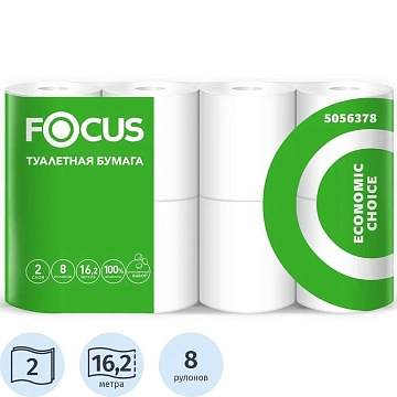 Бумага туалетная Focus EconomicChoice 2слбел 100%цел 16,2м 8рул/уп 5056378