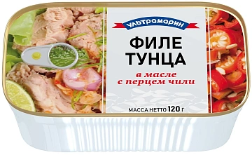 Филе тунца Ультрамарин в масле с перцем чили, 120г