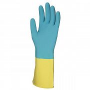 Перчатки латексные Household Gloves Bi-color р.S, сине-желтые