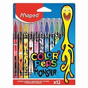 Фломастеры MAPED 'COLOR PEP'S Monster', 12 цветов, смываемые, вентилируемый колпачок, 845400