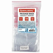 Пакеты с замком ZIP LOCK 'зиплок', комплект 100 шт., 80х120 мм, ПВД, толщина 35 микрон, BRAUBERG, 606209