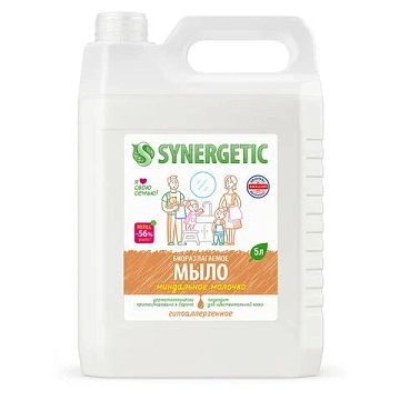 Мыло жидкое 5 л SYNERGETIC 'Миндальное молочко', гипоаллергенное, биоразлагаемое, 105506