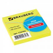 Блок самоклеящийся (стикеры), BRAUBERG, НЕОНОВЫЙ, 76х76 мм, 90 листов, желтый, 122702