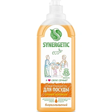 Средство для мытья посуды Synergetic гель Апельсин 1л с дозатором