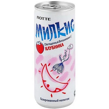 Напиток газированный Lotte Милкис Клубника, 250мл, ж/б