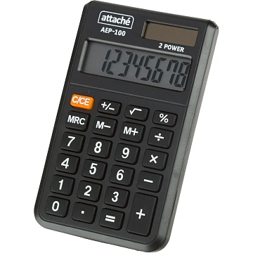 Калькулятор карманный Attache, AEP-100,8р,двойное питание, черн