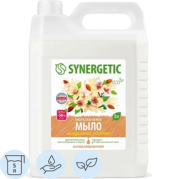 Мыло жидкое 5 л SYNERGETIC 'Миндальное молочко', гипоаллергенное, биоразлагаемое, 105506